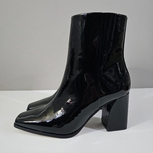 NEW Paige Farah Boot Size 9.5 Black Patent Leather Square Toe Block Heel